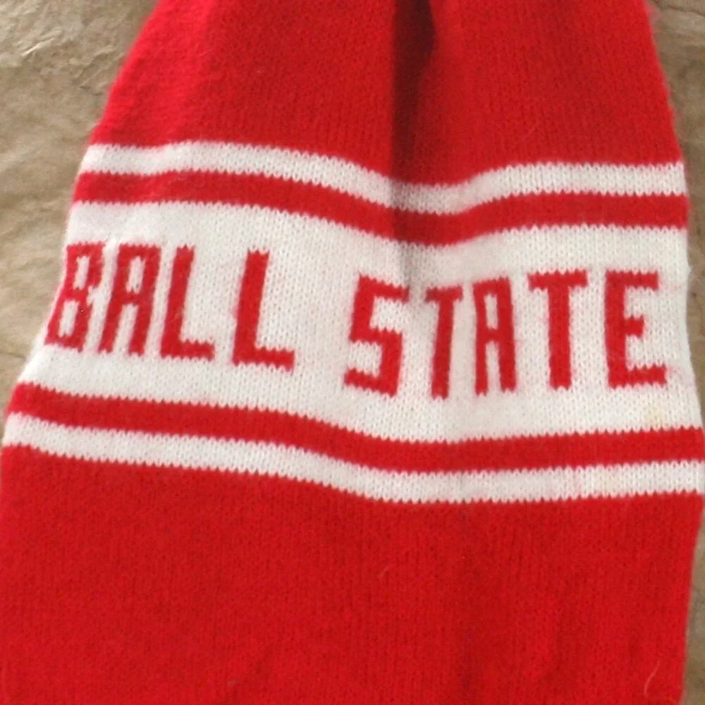 BALL STATE UNIVERSITY Scarf Knit Long Unisex Student Narrow Fringe Red White